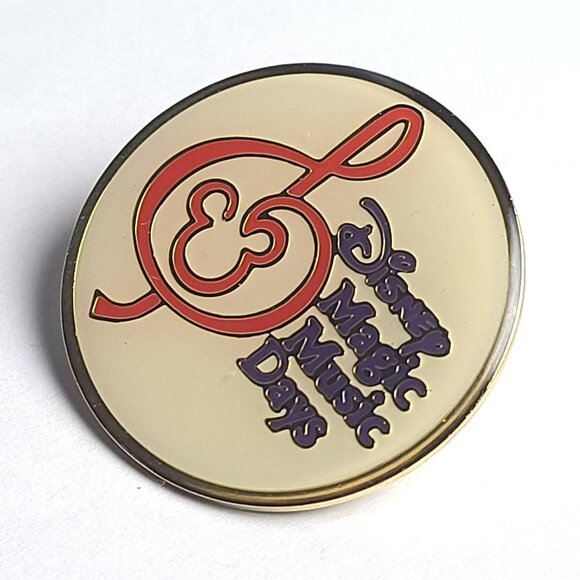 Vintage Disney Magic Music Days Lapel Pin Badge Round Gold Tone - Picture 3 of 7